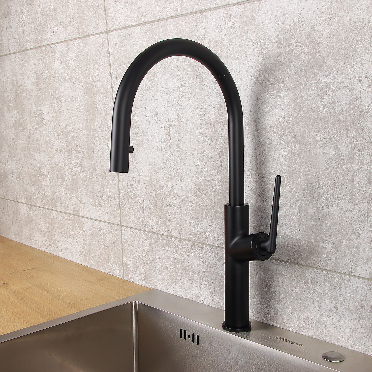 Смеситель для кухни Diadonna D60-0008BL  высокий излив, выдвижная лейка, черный *1/6 Смеситель для кухни Diadonna D60-0008BL  высокий излив, выдвижная лейка, черный *1/6