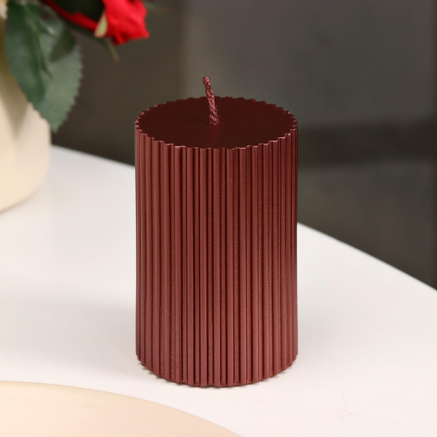 Свеча-цилиндр с гранями, 5х7,5 см, пальмовый воск, винный металлик, 6 ч 9889541