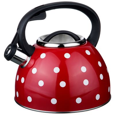 Чайник нерж. 2,5л со свистком Красный "Горошек", индукц. дно (907-072) Чайник нерж. 2,5л со свистком Красный "Горошек", индукц. дно (907-072)