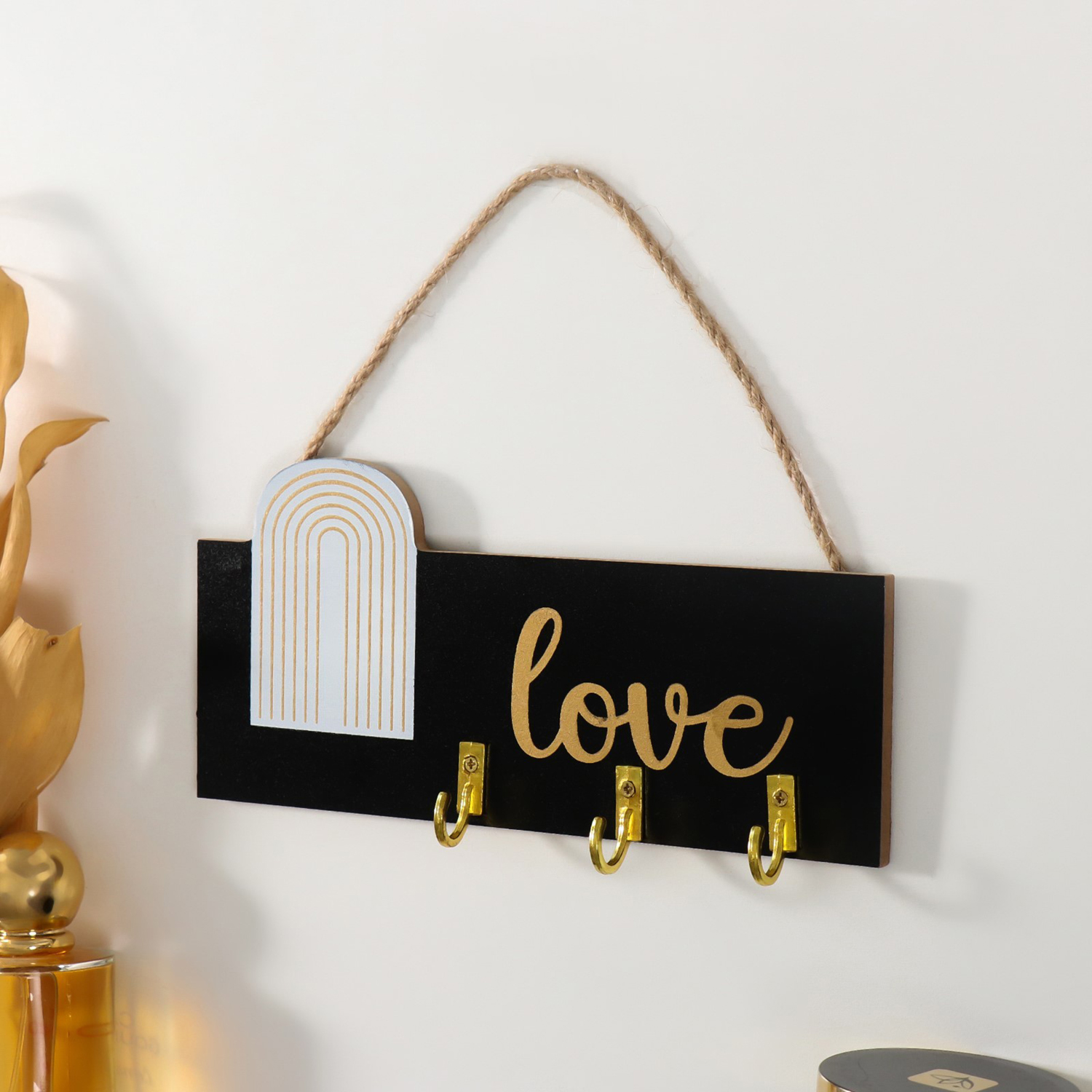 Крючки декоративные дерево "Любовь. Абстракция. Радуга" чёрная с золотом 20х9,3 см   10498998