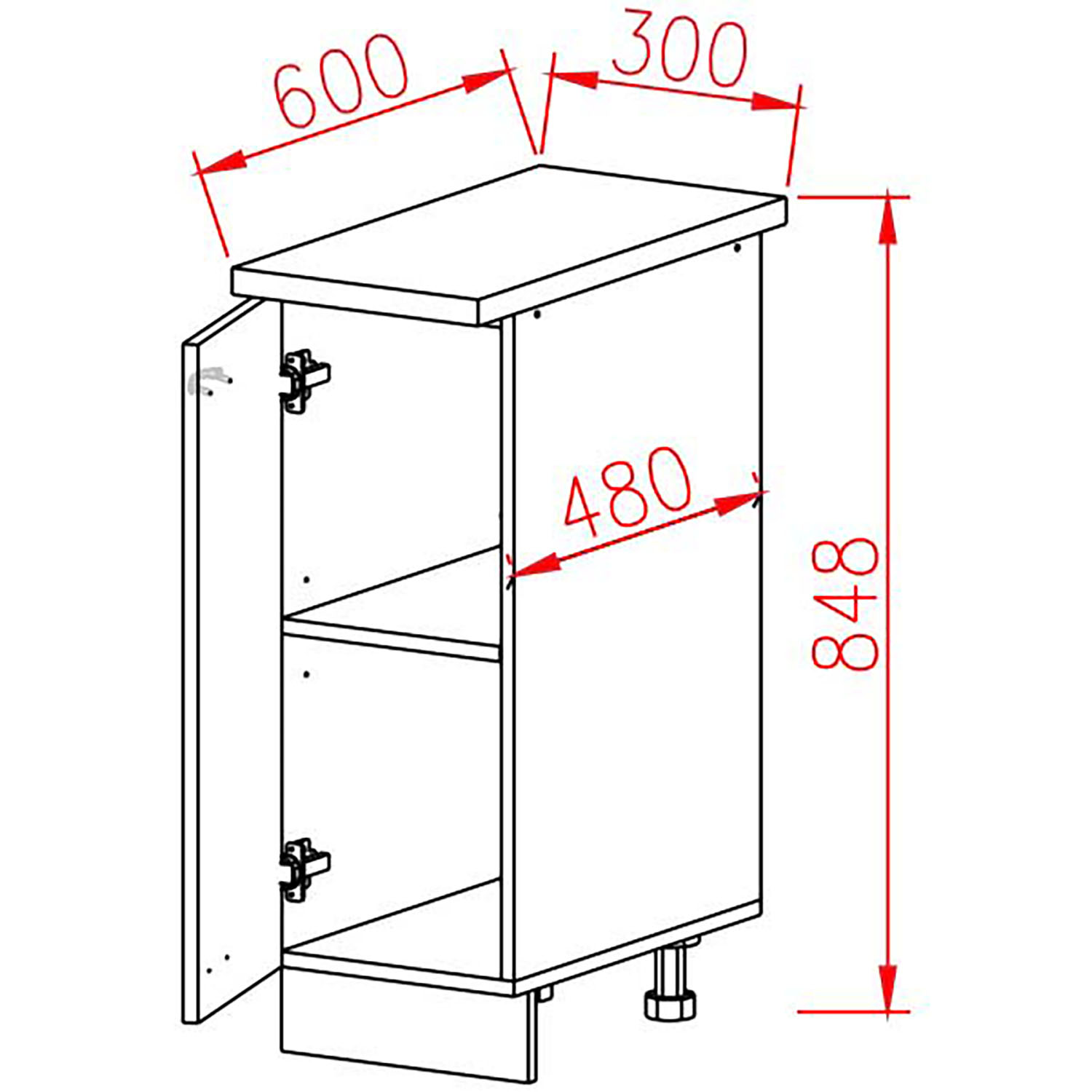 Шкаф напольный 300х850х480 мм BROZEX-WOOD Liberty, с дверцей, белый