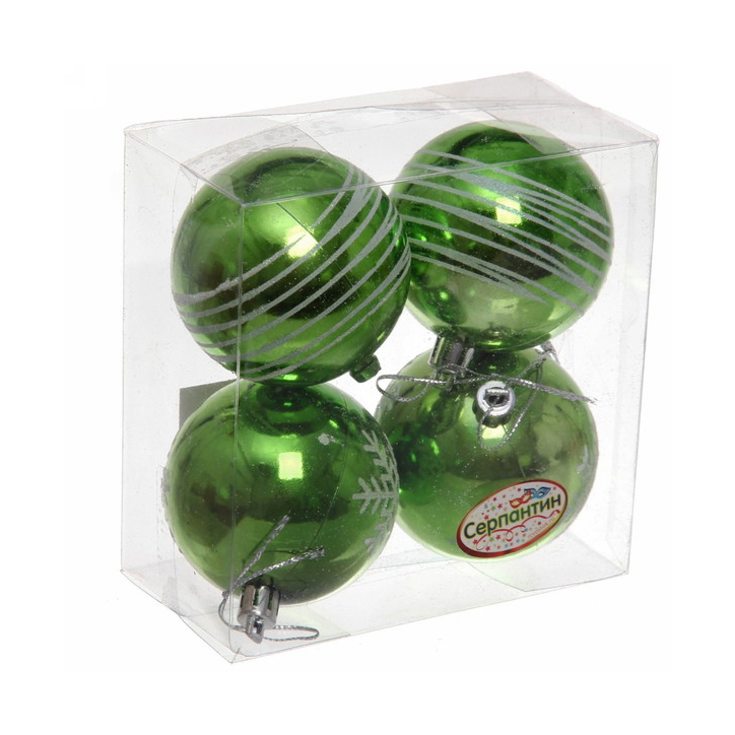 Новогодние шары 6 см (набор 4 шт) "Снежные нити", салатовый/белый Новогодние шары 6 см (набор 4 шт) "Снежные нити", салатовый/белый