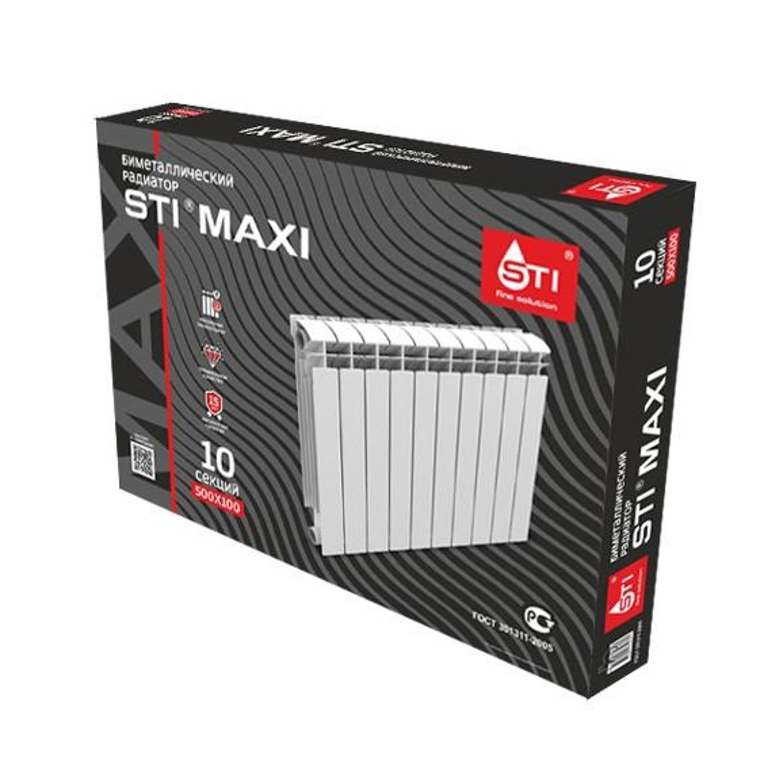 Радиатор биметаллический 10 секций STI Maxi, 500 мм, белый