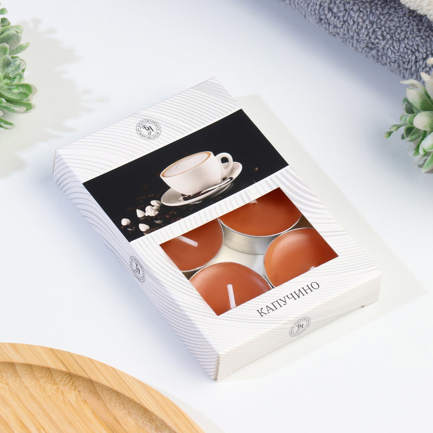 Набор чайных свечей ароматизированных "Капучино" в подарочной коробке, 6 шт 4820499