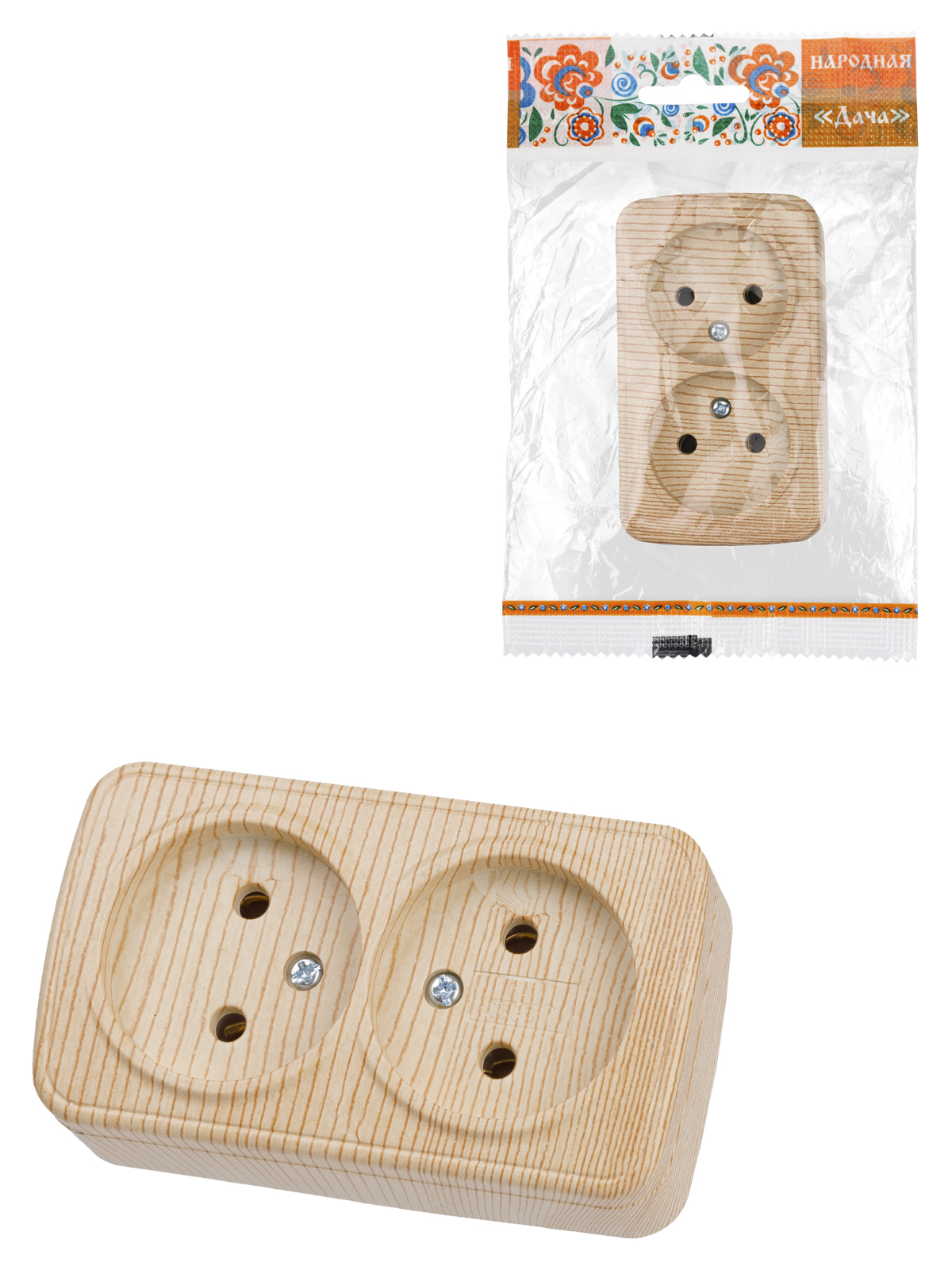 Розетка Дача ОП 2-мест. сосна бз А10 Народная SQ1824-0039 Розетка Дача ОП 2-мест. сосна бз А10 Народная SQ1824-0039