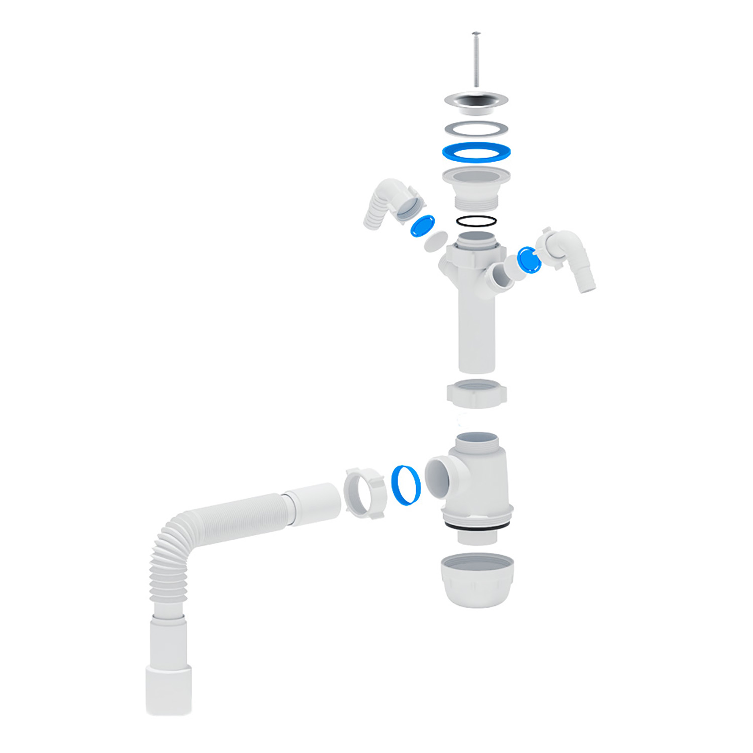 Сифон бутылочный 1 1/2"*40 с двумя отводами с гибкой трубой 40x40/50 АНИ ГРОТ А1115 *1/25