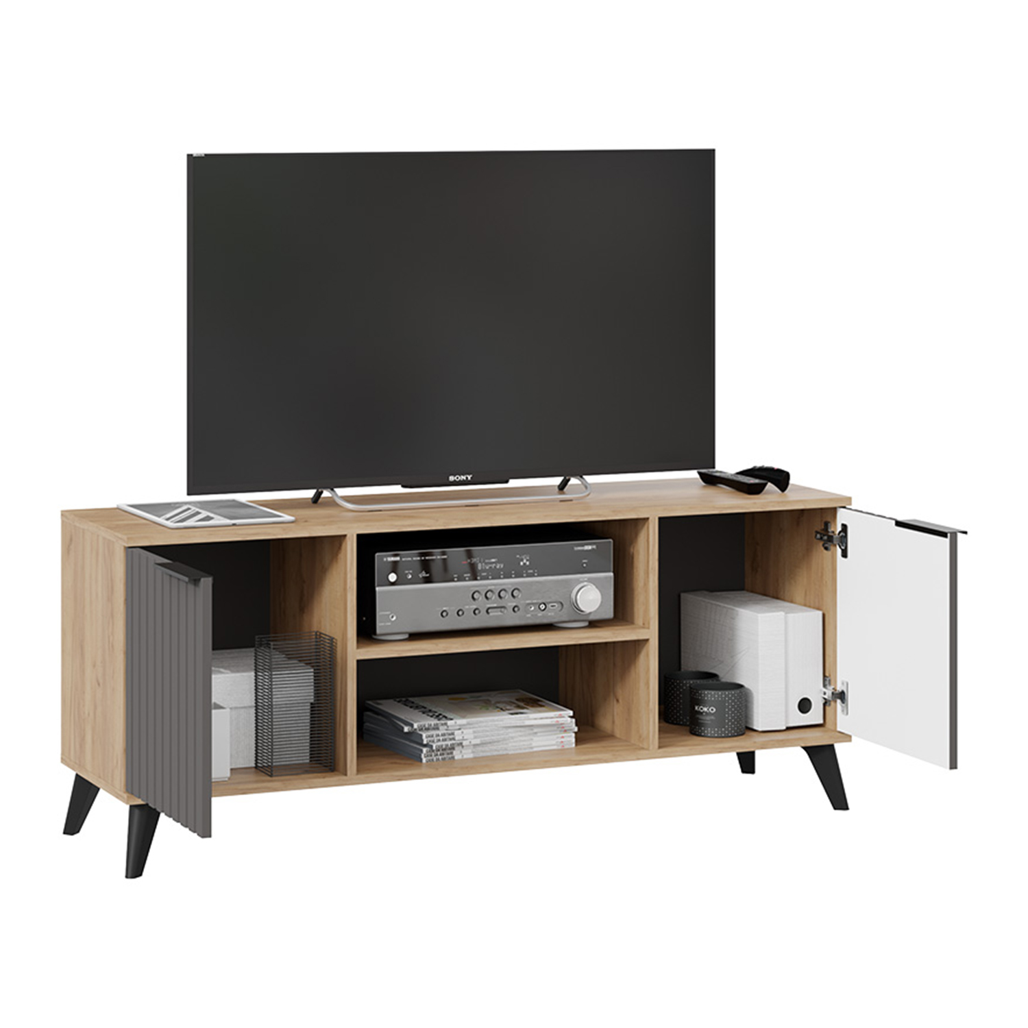 Тумба под ТВ 1335*374*452 Исп.2 Дуб крафт золотой/Графит матовый Хилтон ТриЯ*1