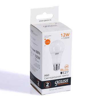 Лампа светодиодная Gauss Elementary, Е27, груша A60, 12 Вт, 1130 Лм, 3000 К, теплый белый