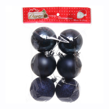 Новогодние шары 6 см (набор 6 шт) "Микс фактур", Синий (пакет)