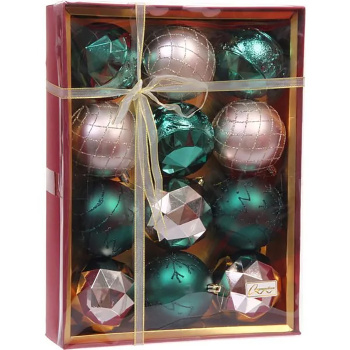 Новогодние шары "Волшебный вальс" 8 см (набор 12 шт), Изумруд/Шампань