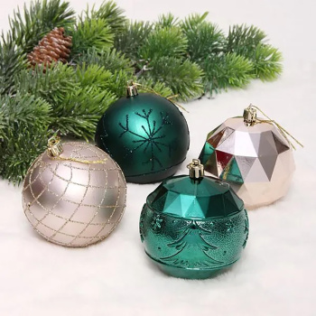 Новогодние шары "Волшебный вальс" 8 см (набор 12 шт), Изумруд/Шампань