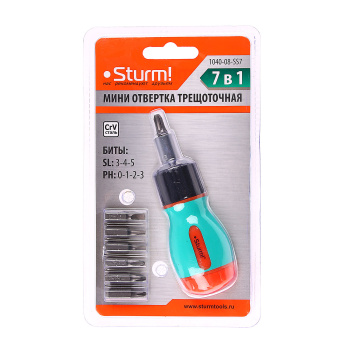 Отвертка мини STURM трещоточная 7 в1 (арт.1040-08-SS7) *1/10/40