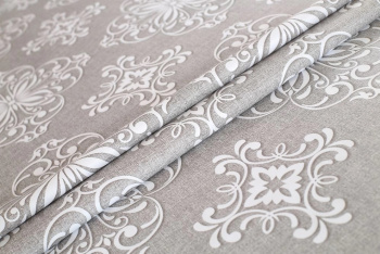 Клеёнка на тканевой основе "Print" "Белые вензеля,узоры" серый фон шир.1,37м GW-21322 "Great Way"*20