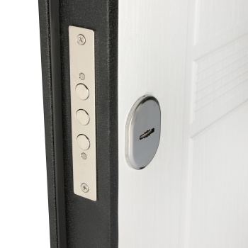 яяяДверь металлическая 6 см М1 черный шёлк, ПВХ белый 860х2050 ЛЕВАЯ Двери Гуд *1