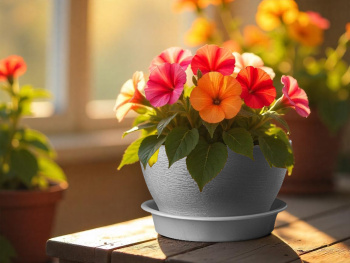 Кашпо пластм. "Фиалочка" 0,8л d верха 140мм h80мм с поддоном Серый перламутр. КФ 0,8ПГ *1/65 Кашпо пластм. "Фиалочка" 0,8л d верха 140мм h80мм с поддоном Серый перламутр. КФ 0,8ПГ *1/65