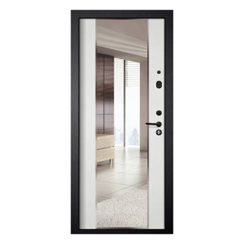 Дверь входная Двери Гуд М-4 GOODMAN, 860х2050х80 мм, с зеркалом, левая, черный шелк/белый ясень