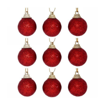 Новогодние шары 3 см "Посыпка из блёсток" набор 9 шт, красный