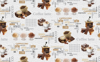 Клеёнка на нетканой основе "Мажор" "Кофе, десерты" бело-серо-коричн. шир.1,35м 576/0 "Колорит" *20