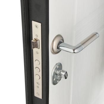 яяяДверь металлическая 6 см М1 черный шёлк, ПВХ белый 860х2050 ЛЕВАЯ Двери Гуд *1