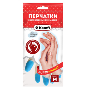 Перчатки виниловые прочные M (средний) 1пара Белые с Цв.пальч. PVHCLR2 "Komfi" *1/72 Перчатки виниловые прочные M (средний) 1пара Белые с Цв.пальч. PVHCLR2 "Komfi" *1/72