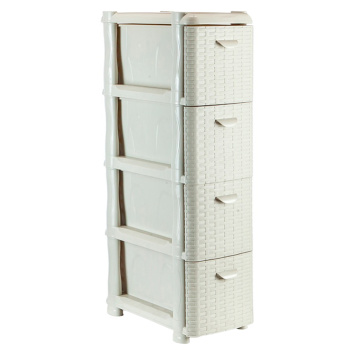 Комод пластм. "Ротанг" Узкий белый 4 ящика 262х965х502мм М2814 ("М-Пластика") *1