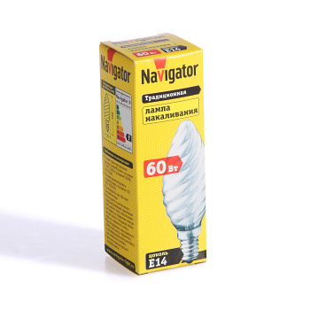 Лампа накаливания Navigator, Е14, витая свеча, 60 Вт, 660 Лм, теплый белый свет