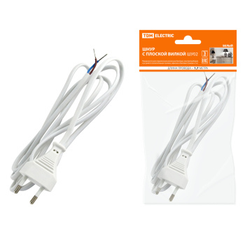 Шнур с вилкой ШУ02 ШВВП 2х0,75мм2 1,7м бел. TDM SQ1305-0011 *1/80