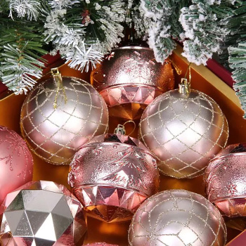 Новогодние шары "Волшебный вальс" 8 см (набор 12 шт), Розовое золото/Шампань