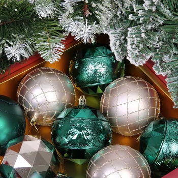 Новогодние шары "Волшебный вальс" 8 см (набор 12 шт), Изумруд/Шампань