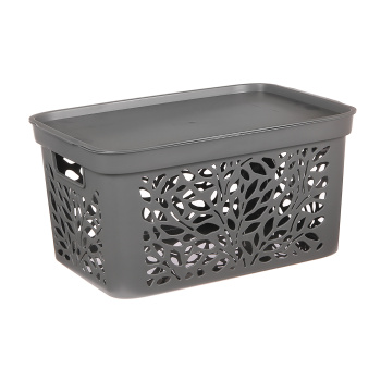 Корзина для хранения пластм. "Leaves" 405х275х207мм с Крышкой 18л Серый арт.83801("Полимербыт")*1/11