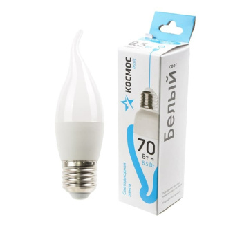 Лампа светодиодная 8,5W Е27 свеча на ветру 4,5К холодный CW Космос BASIC LED8,5wCWE2745 *1/10/80