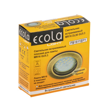 Светильник встраиваемый MR16 DL90 GU5.3 Ecola плоский Черненая Бронза FB1611EFY *10/200