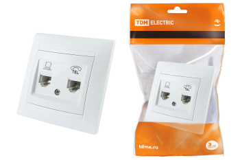 Розетка "Лама" СП 1-мест.слоновая кость телефонная RJ11 RJ45 TDM SQ1815-0115 *1/10