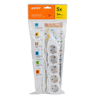 Удлинитель 5 розеток 3м сз ПВС 3*0,75мм2 10А мощ.нагр 2200Вт СТАРТ 5*3-Z *120