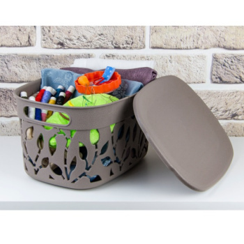 Коробка д/хранения пластм. с кр. "Флора" 280x205x155мм (5,5л) Франц.серый М2362 ("М-Пластика") *1/15