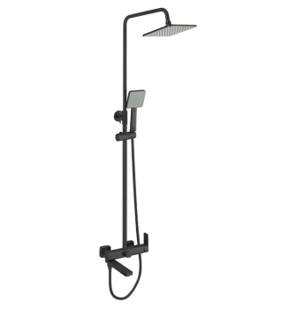 Смеситель д/ванны со стойкой для душа + ручной и тропический душ Fmark FS8745-22H черный *1