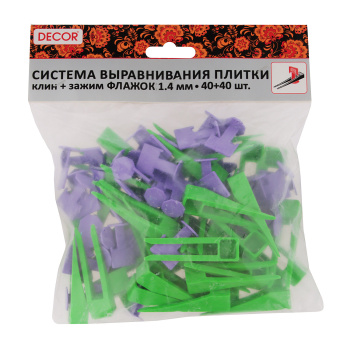 Система выравнивания плитки СВП набор Зажим "Флажок" 40шт+Клин 40шт (арт.339-4040) *1/20