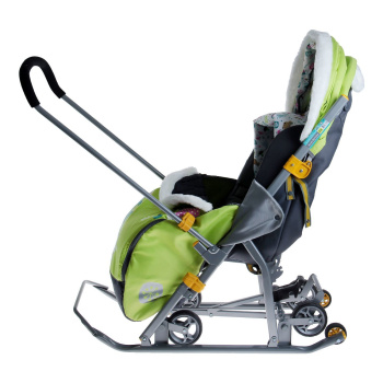 Санки-коляска детские "Ника Детям 7-2" лимонный рис."жираф" плоск.полозья/колеса НД7-2  *1