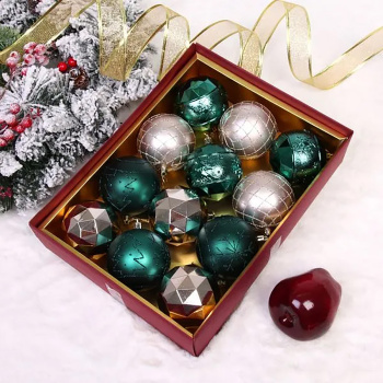 Новогодние шары "Волшебный вальс" 8 см (набор 12 шт), Изумруд/Шампань