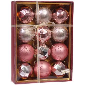 Новогодние шары "Волшебный вальс" 8 см (набор 12 шт), Розовое золото/Шампань