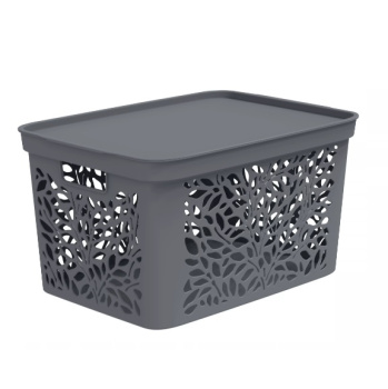 Корзина для хранения пластм. "Leaves" 463х326х256мм с Крышкой 30л Серый арт.83901("Полимербыт")*1/10