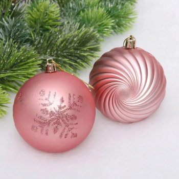 Новогодние шары "Изящные узоры" 8 см (набор 9 шт), Розовое золото