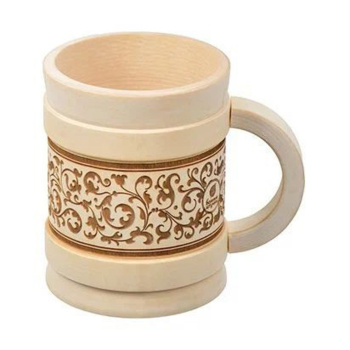 Кружка точёная, 1 л, "Бочонок", с выжигом, липа "Банные штучки" в кор./7