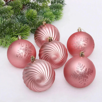 Новогодние шары "Изящные узоры" 8 см (набор 9 шт), Розовое золото