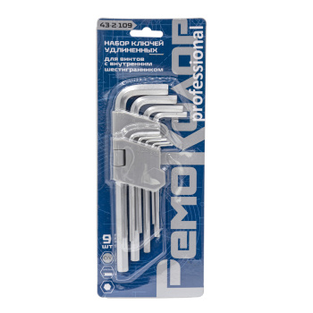 Набор ключей имбусовых 9 шт 1,5-10 мм удлиненные Cr-V сатин HEX.арт.43-2-109 Ремоколор *1/6/60